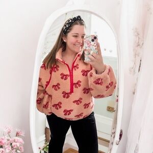 Oversized Pink Bow Sherpa Teddy Pullover